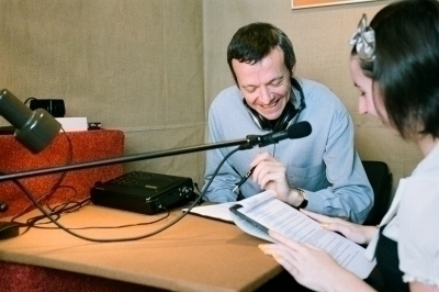 Fr. Peter Scally SJ with Frances Murphy recording Pray-as-you-go